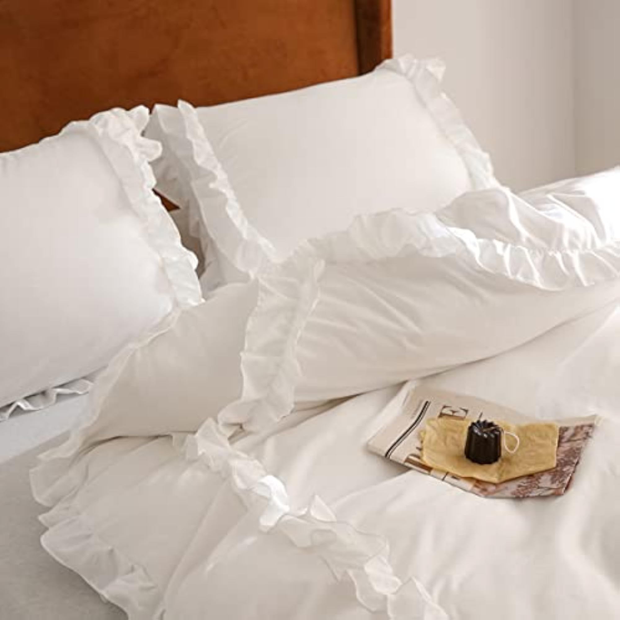 White Ruffle Duvet Cover Queen 3Pcs Shabby Chic